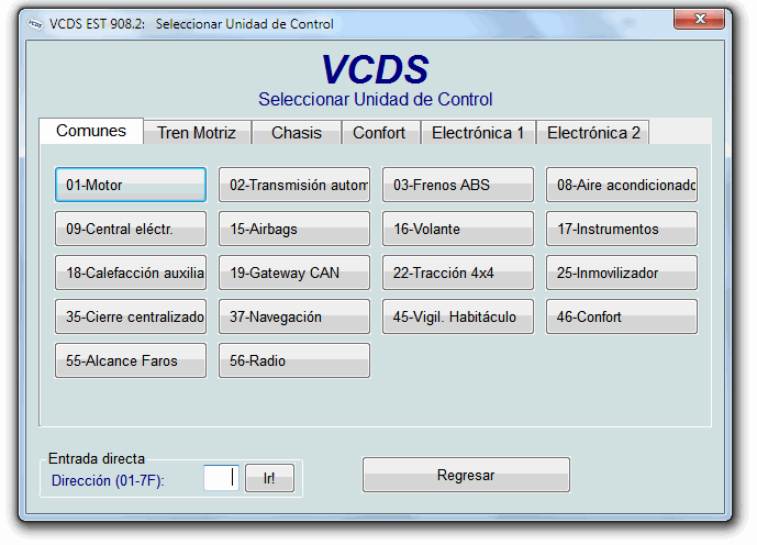 VCDS: Pantalla de Selección de Unidades instaladas 1